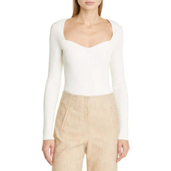 VERONICA BEARD Gladys Sweetheart Neck Rib top Sweater in Ivory Size M - Picture 1 of 6